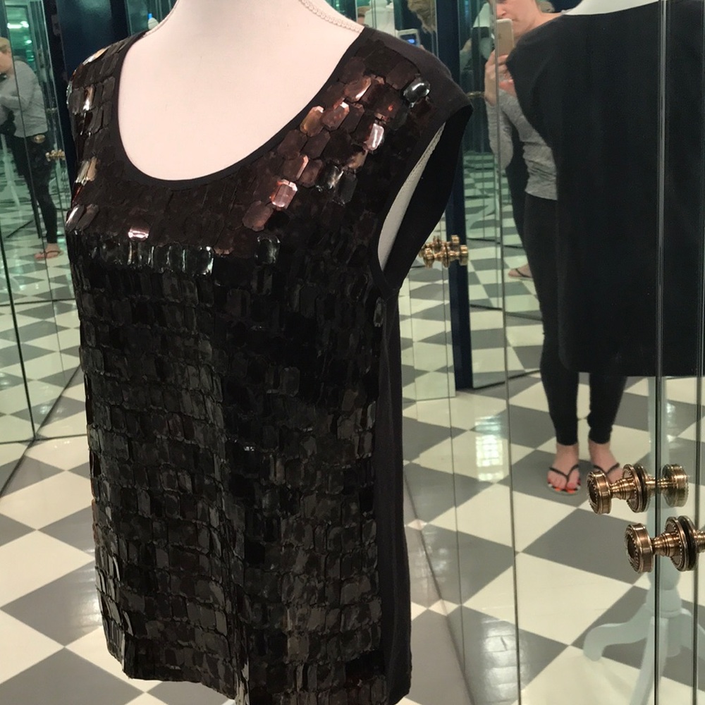 Tory Burch Tortoise Paillette Sleeveless Blouse